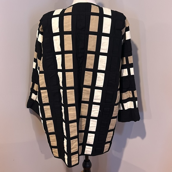 Vtg Yak Magik Patchwork Woven Pattern Jacket Size XL Black Tan White Oversized - Picture 3 of 7